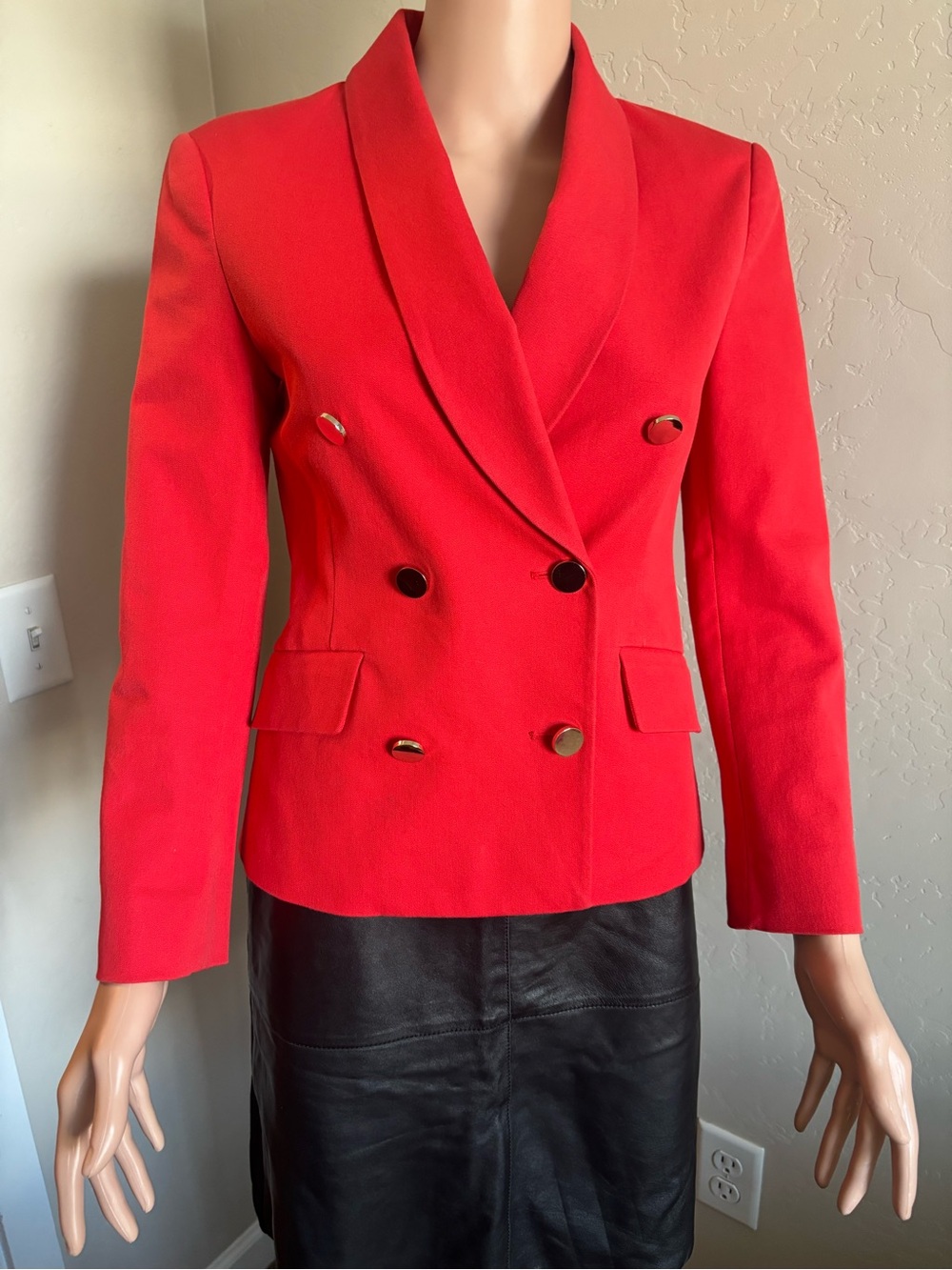 Derek Lam Red Double-Breasted Blazer with Gold Buttons